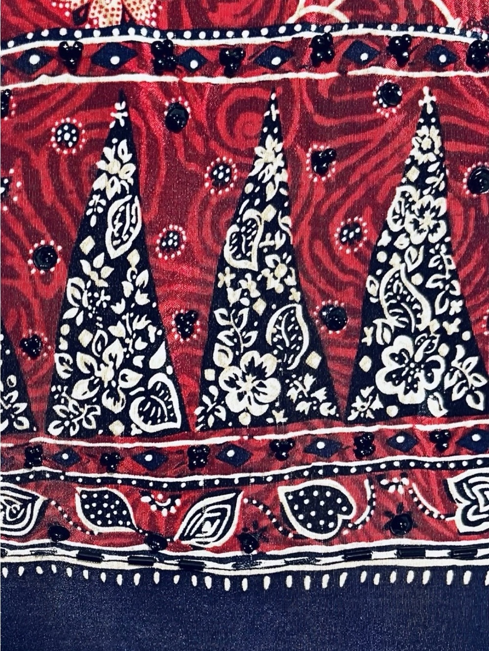 Vintage Y2K Liz Claiborne 100% Silk Asian Inspired Wrap Maxi Skirt Red Navy Sz 8 - Picture 5 of 9